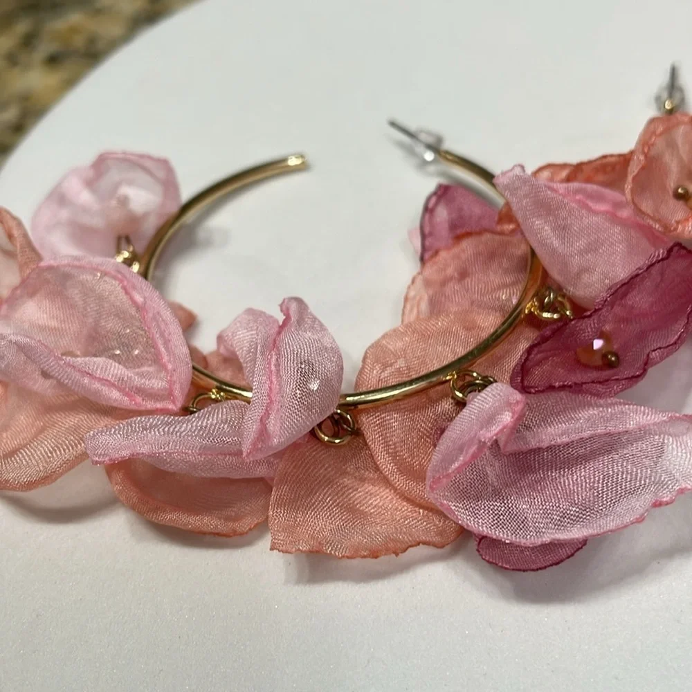 Zara Chiffon Flower Hoop Earrings - Picture 12 of 13